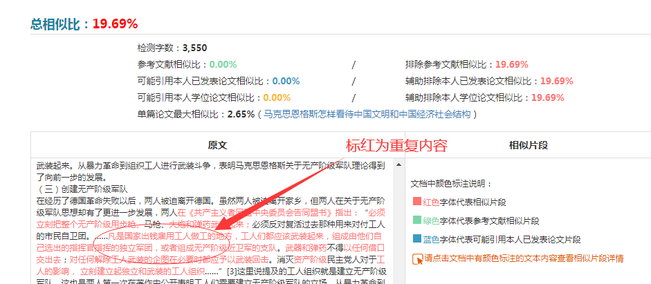 标红的为抄袭，降重软件加替换修改法